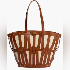 Sam Edelman Large Bay Dye Cut Brown and Cream Designer Tote Bag